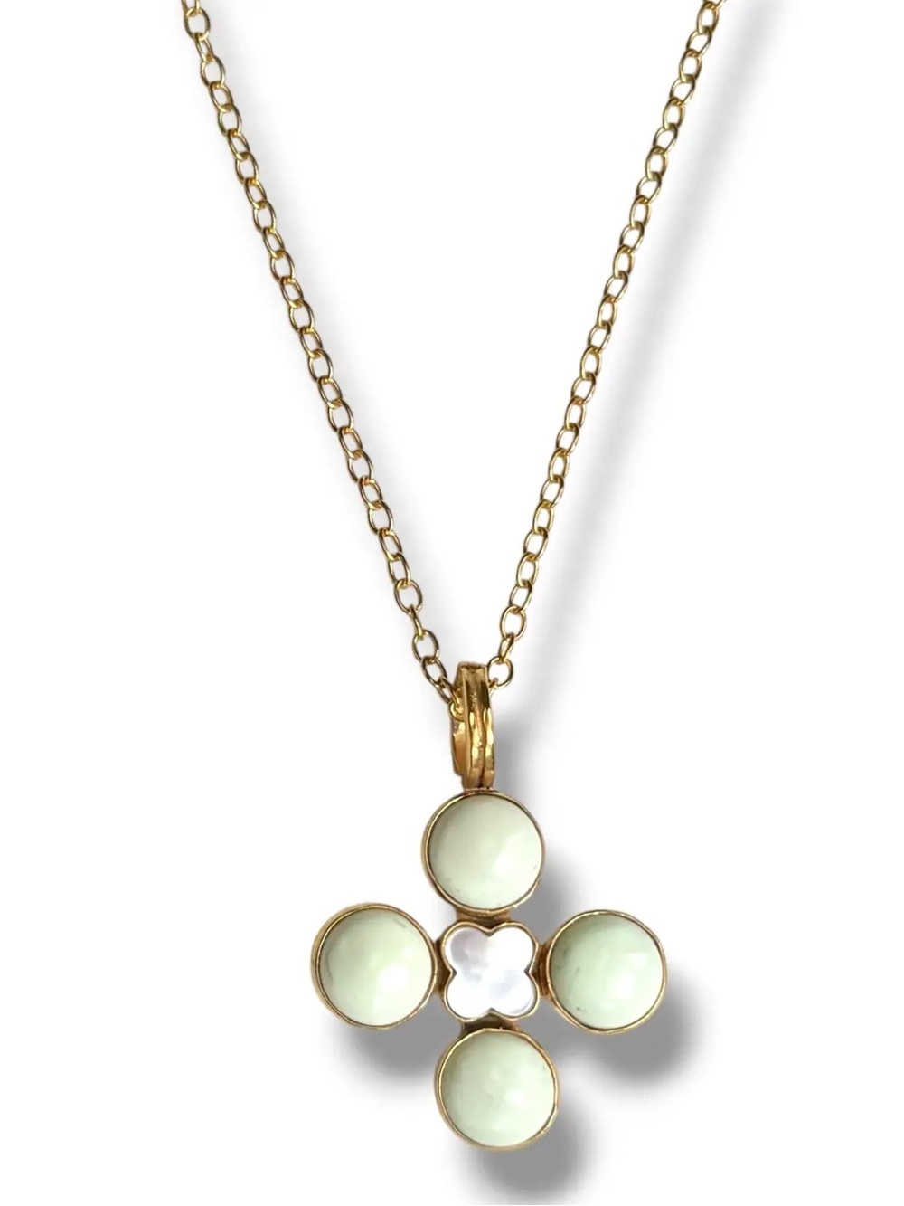 Gold-Tone Four Stone Clover Pendant Necklace - Mint Green